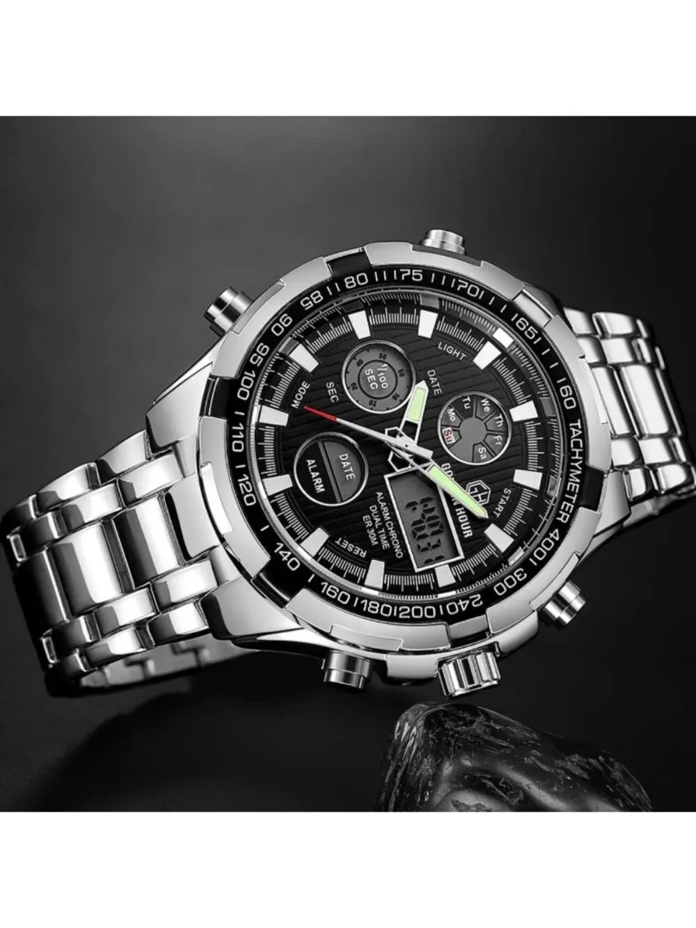 Luxury Waterproof Stainless Steel Analog-Digital Watch for Men - Outdoor Sport